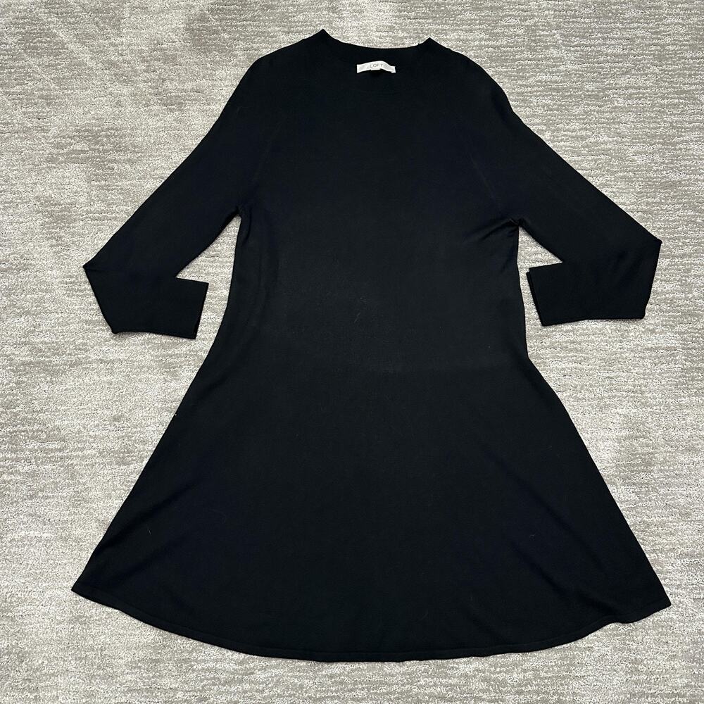 LOFT Dress Women M Black Knit A-Line Sweater Pullover Wool Blend Capsule Career